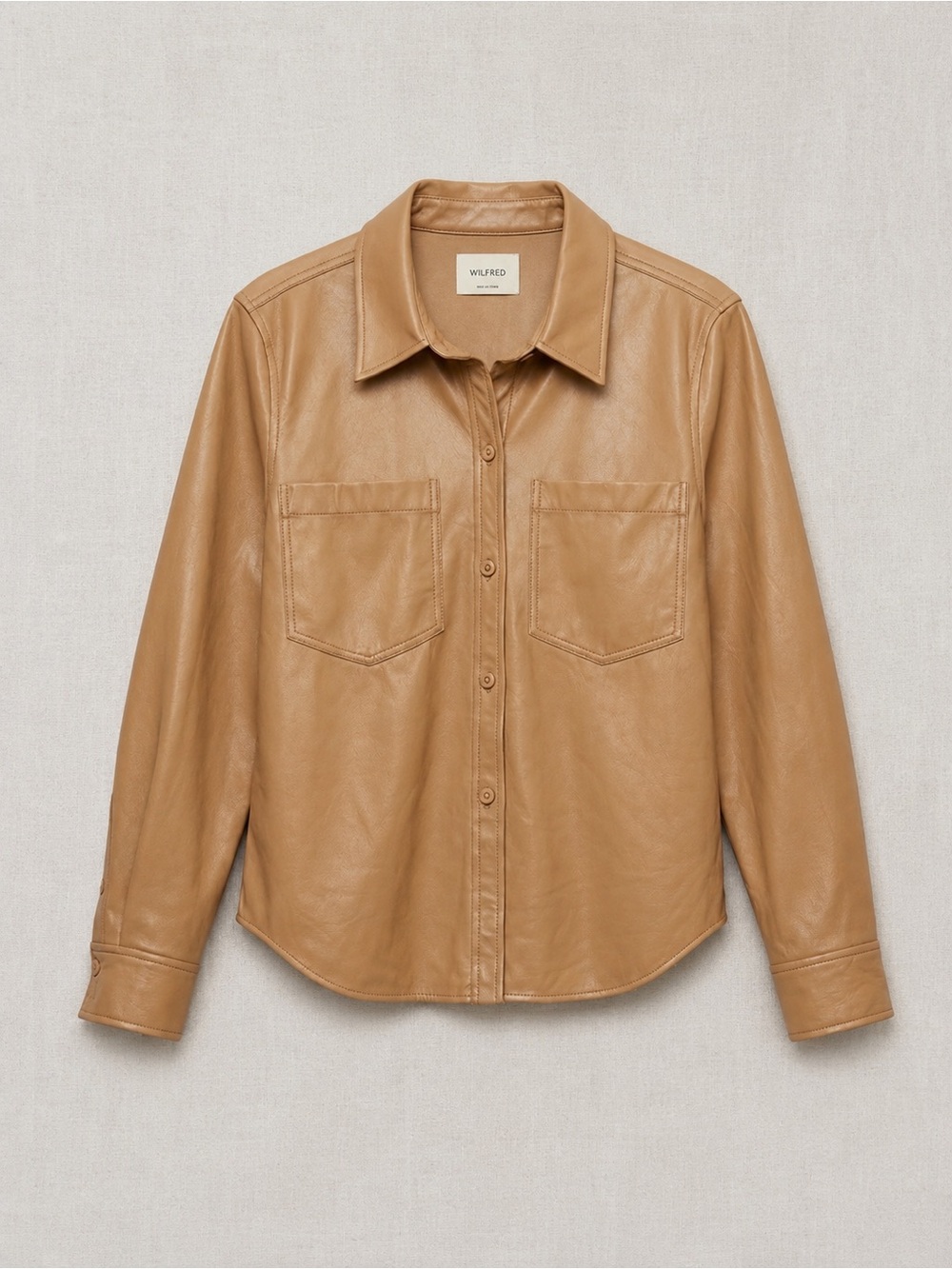 Aritzia Wilfred Pivoine Leather Shirt Jacket in Tan
